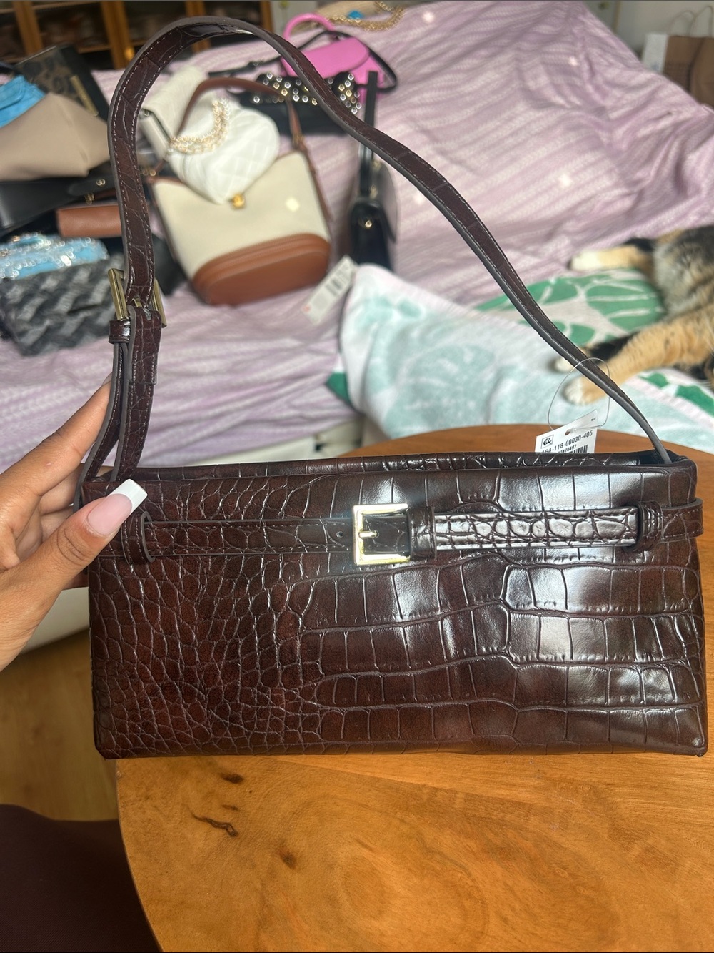 Abercrombie & Fitch Dark Brown Croc-Embossed Shoulder Bag